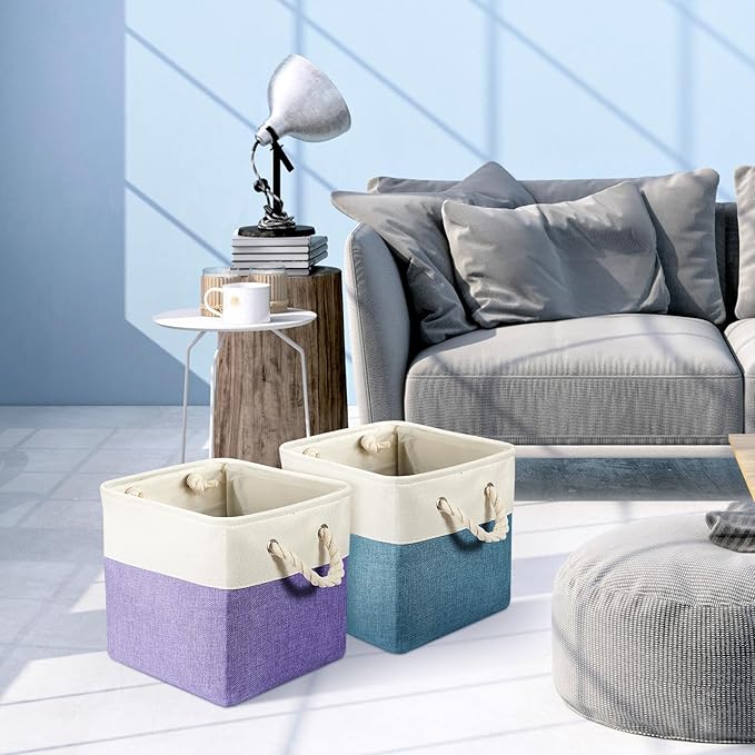 Geiserailie 6 Pcs 13 x 13 Inch Cube Storage Bins Fabric Storage Organizer Bins Foldable Cube Baskets with Sturdy Carry Handle