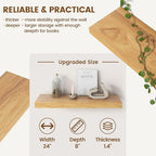 Elm Floating Shelves for Wall Decor, Rustic Solid Wood Shevles Wall Mounted with Invisible Bracket for Living Room Bathroom B