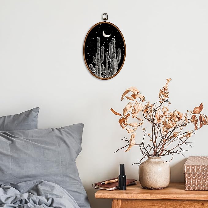 KSDUT Western Wall Decor Art - Black Cactus Wall Art Canvas Frame Hanging Prints, Vintage Southwestern Desert Eclectic Oval W