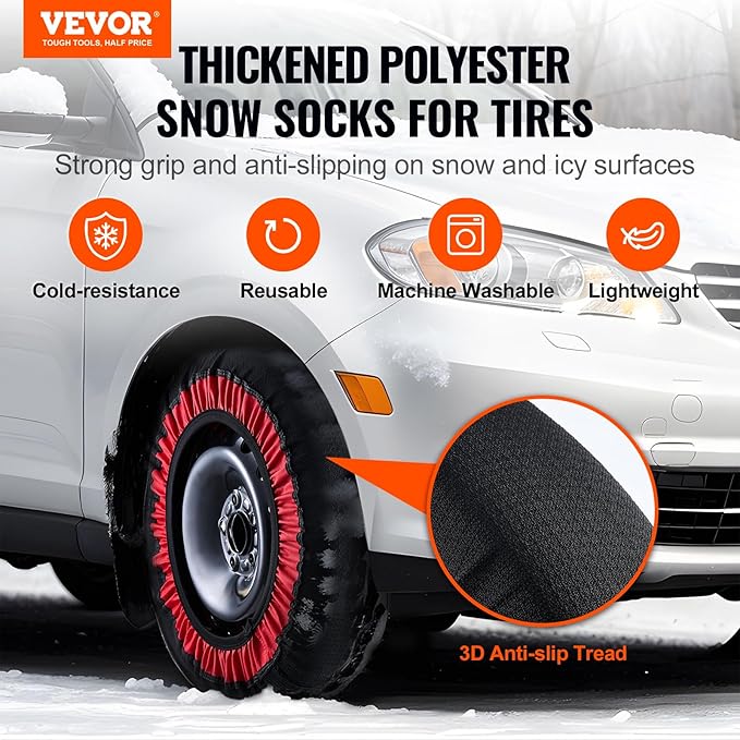 VEVOR Snow Socks for Tires - Excellent Alternative for Tire Chains, Polyester Fiber Tire Socks for Snow, Fits Car, SUV, Picku