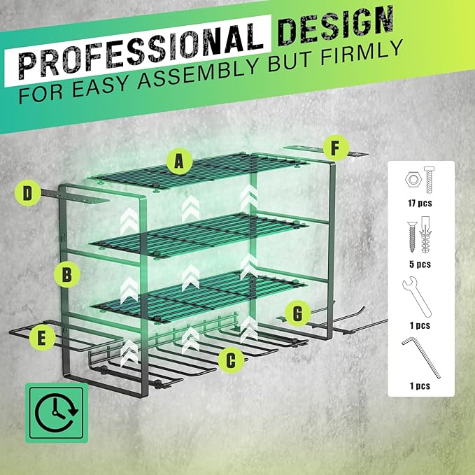 SUNALLY Power Tool Organizer, 4 Drill Holder Wall Mount, Garage Tool Organizer and Storage with Screwdriver Holder, Garage Or