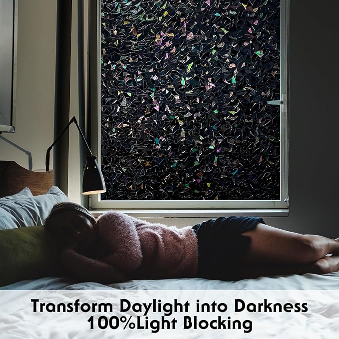 Volcanics Total Blackout Window Privacy Film with Installation Tools, Rainbow Room Darkening Black Window Cover, Static Cling 100% Light Blocking 35.4 x 78.7 Inches