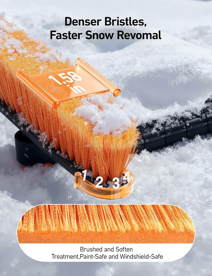 AstroAI 47.2" Ice Scrapers for Car Windshieldand Extendable Snow Brush with Foam Grip and 360° Pivoting Brush Head for Christmas Car Auto Truck SUV(Orange)