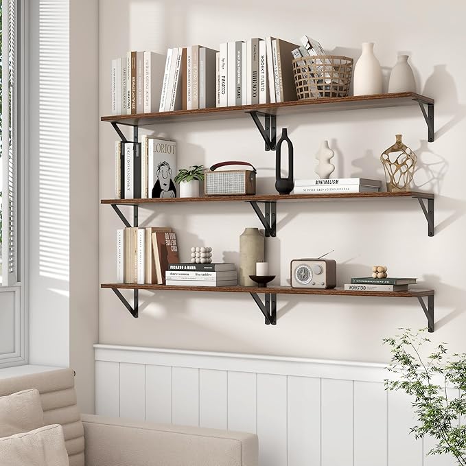 Axeman 24 Inch Floating Shelves | 8 Inch Deep Walnut Wall Shelves Set of 2 | 24W x 8D Rustic Wood Shelves for Bookshelf Livin