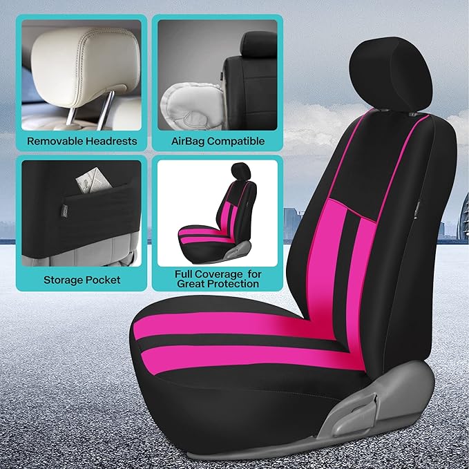 FH Group Car Seat Cover Full Set Striking Striped Car Seat Covers with Front Seat Covers and Rear Split Bench, Universal Fit 