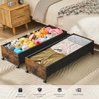Under Bed Storage with Wheels, Wooden Under Bed Drawers On Wheels, Rolling Under Bed Shoe Storage, Space Saving,Rustic Brown,