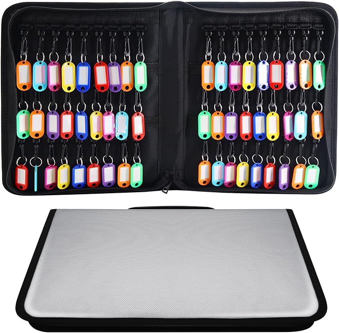 Zippered Case, Portable Organizer With Handle, Waterproof & Fireproof Binder With 54 Hooks and Tags, Key Box for Estate Sales