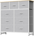 DUMOS 9 Drawer Dresser for Bedroom, Fabric Storage Organizer with Sturdy Metal Frame, Wooden Top Chest of Drawers for Closet 