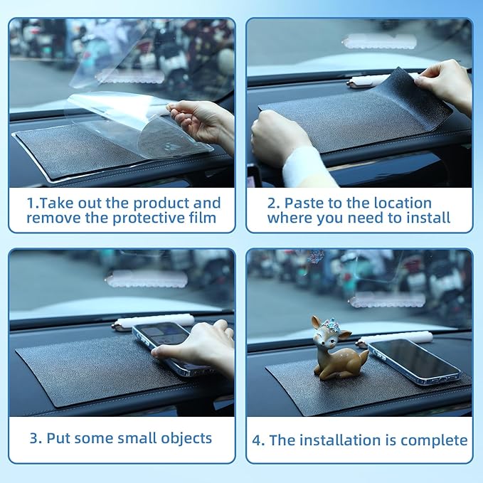 AceOrbit 4 Pcs Extra Large Car Non-Slip Sticky Dashboard Pad 11"x7" Universal PU Sticky Dash Mat for Phones Sunglasses Keys A