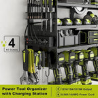12 Cordless Drill Holder Large Power Tool Organizer Wall Mount with Side Pegboard & Screwdriver Holder, 4-Tier Heavy Duty Met