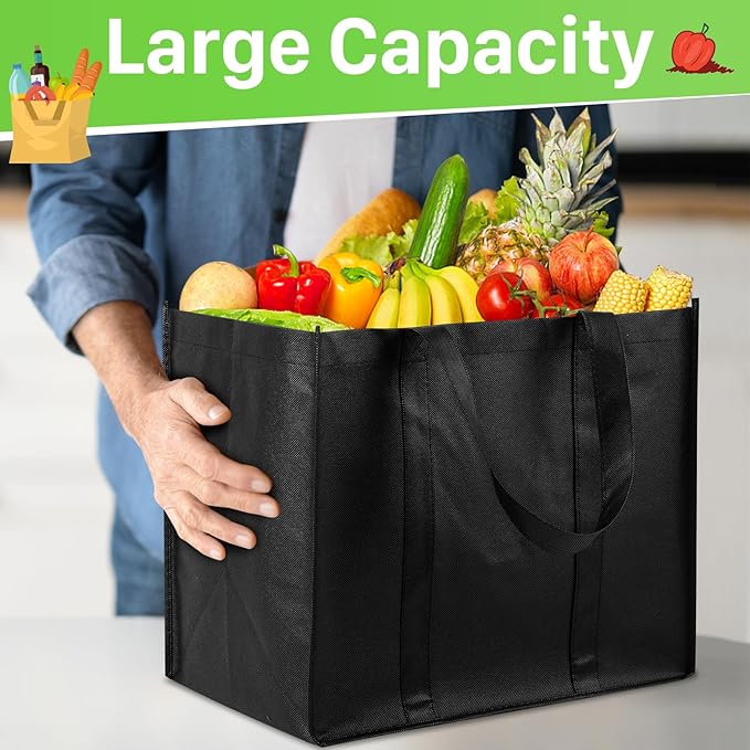 12 Pack Reusable Grocery Bags, Extra Large Foldable Shopping Bags, Heavy Duty Tote Bag with Reinforced Handles, Foldable & Wa