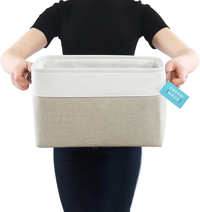 OrganiHaus Large Fabric Storage Baskets for Shelves 3 Pack, 15x11in Closet Storage Bins, Canvas Storage Bin for Organizing, C
