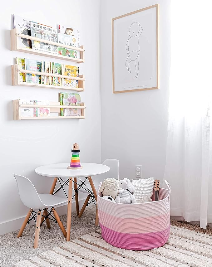 OrganiHaus Large Woven Storage Basket for Blankets and Toys 20" x 13" Inch, Rope Laundry Basket with Handles, Cushions & Pill