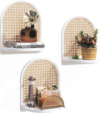 Rattan Wall Shelf Set of 3, 7''White Rattan Shelves with Wicker Decor, Boho Decor Small Floating Shelves for Wall, Arched She