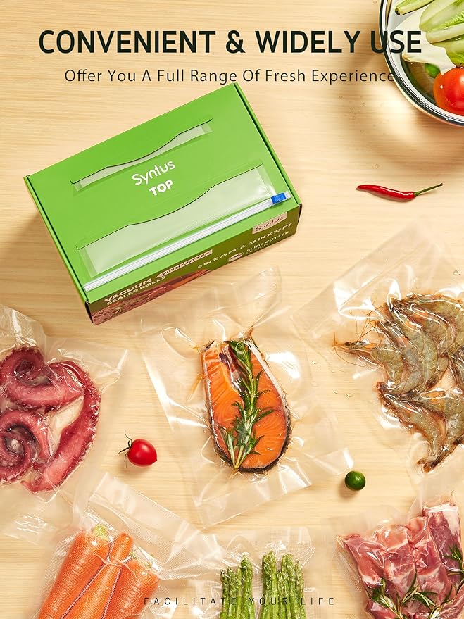 Syntus 11" x 75' and 8" x 75' Food Vacuum Seal Roll Keeper with Cutter Dispenser, Commercial Grade Vacuum Sealer Bag Rolls, B