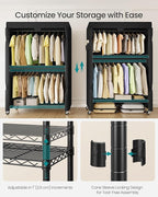 SONGMICS Heavy-Duty Rolling Clothes Rack, Garment Rack, Portable Closet, 43.3-Inch Wide Clothing Rack on Wheels, with Adjusta
