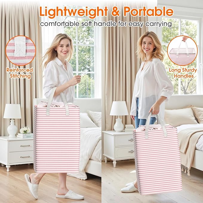 3 Pack Large Laundry Basket,Waterproof & Freestanding Laundry Hamper,Collapsible Clothes Hampers with Easy Carry Long & Reinf