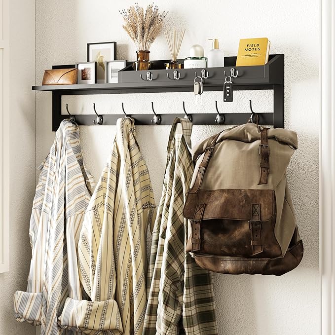 AMBIRD 35 inch Wall Hooks with Shelf, Coat Rack Wall Mount, Large Coat Hanger for Wall, Entryway Shelf with 7 Dual Coat Hooks