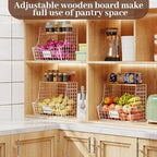 3 Pack Hanging Fruit Basket for Kitchen with Wood Lid - Onion and Potato Storage Fruit Bowl with Nameplate for Counter&Wall M