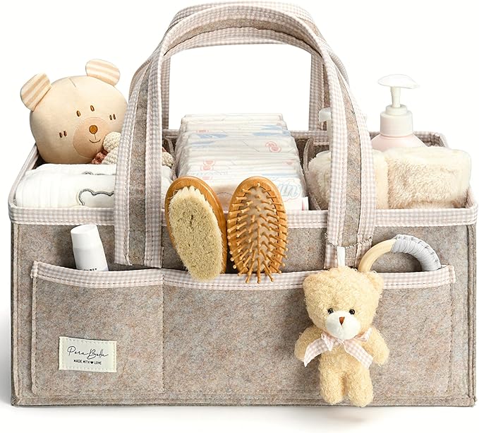 PeraBella Baby Diaper Caddy Organizer, XL Baby Basket Shower Gift Caddy, Portable Felt Changing Table Basket, Nursery Storage