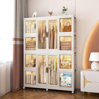 Portable Wardrobe Storage Cabinet, Large Closet Organizer with Magnetic Doors and Wheels, Portable Kids Closet with 2 Hanging
