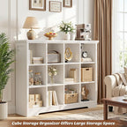 Aheaplus Wooden 12-Cube Storage Organizer with Charging Ports, Modern Cube Bookcase with Base, 4-Tier Floor Standing Open Cub