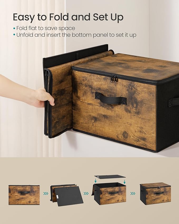 SONGMICS Foldable Storage Organizer Boxes, Set of 3 Storage Basket Bins with Lids, Handles, Clothes Organizer, 15.7 x 11.8 x 
