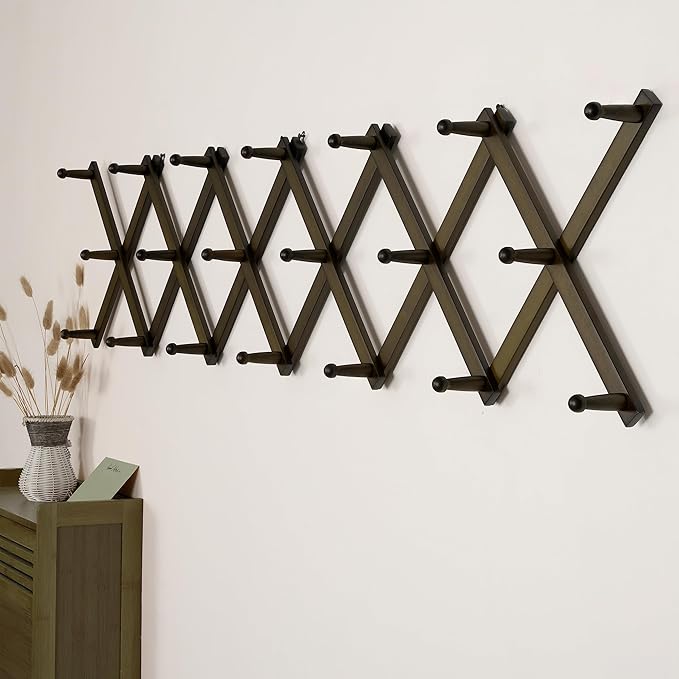SKOLOO Hat Rack for Wall with 20 Hooks, Solid Wooden, Modern, Expandable Coat Rack Wall Mount for Coats, Hats, Bags, Baseball