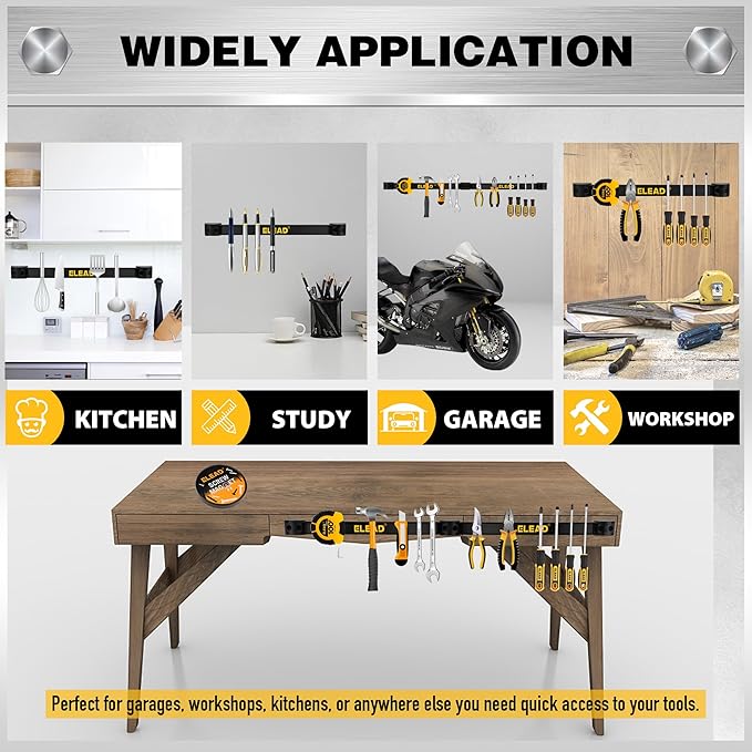 ELEAD 6-Piece 12" Magnetic Tool Holder Storage Organizer - Wall Mount Rack Garage Organization Power Magnet Hanger Workbench 