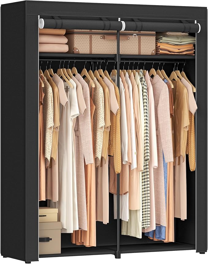 SONGMICS Closet Wardrobe, Portable Closet for Bedroom, Clothes Rail with Non-Woven Fabric Cover, Clothes Storage Organizer, 5