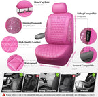 CAR PASS Hot Pink Bling Diamond Leather Car Seat Covers Full Sets, Waterproof Shining Glitter Sparkly Crystal Universal Armre