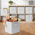 Casafield Set of 6 Collapsible Fabric Cube Storage Bins, White - 11" Foldable Cloth Baskets for Shelves, Cubby Organizers & M