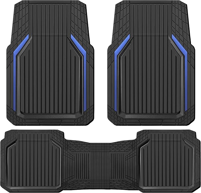 CAR PASS Heavy Duty Rubber Floor Mats for Car, Waterproof Liner Deep Dish Car Mats Full Sets, Universal Trim to Fit for SUV Truck Sedans Vans, All Weather Automotive Floor Mats 3pcs, Black Blue