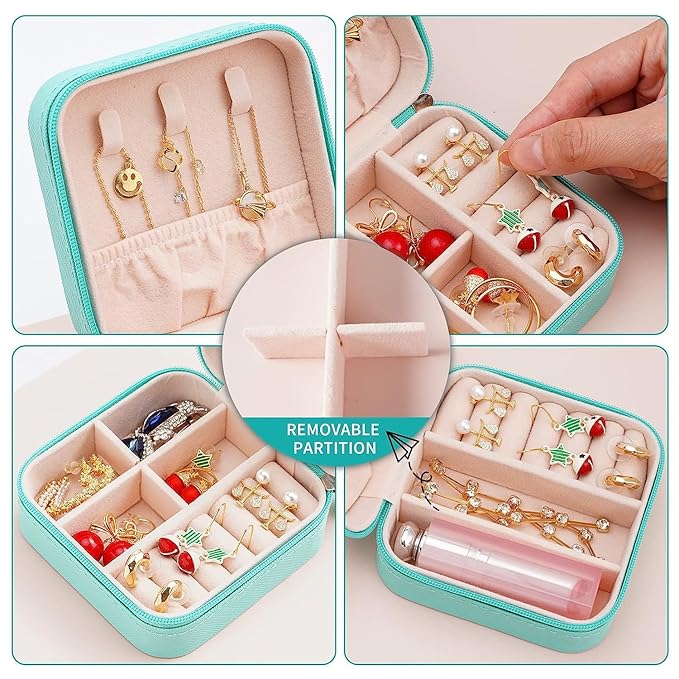 Neveika Portable Travel Mini Jewelry Box Leather Jewellery Ring Organizer Case Storage Gift Box Girls Women (bluex2).
