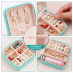 Neveika Portable Travel Mini Jewelry Box Leather Jewellery Ring Organizer Case Storage Gift Box Girls Women (bluex2).