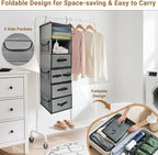 Durable 6-Tier hanging closet organizer with 5 Drawers & 3 Side Pocket,Thickened Fabric Hanging Shelves Holder with Sturdy Ho