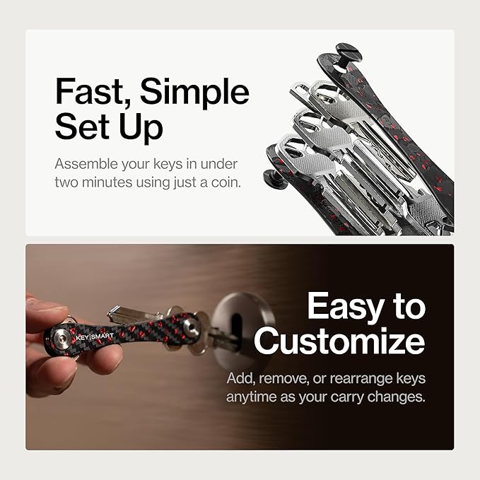 KeySmart Original Key Holder - Compact Key Organizer for Key Chain, Minimalist Clutter-Free EDC Keychains Key Ring, Red Forge
