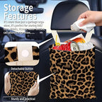 Hanging Car Garbage Bag, Cute Car Trash Can Bag, Automotive Accessories for Women Men Cute Black Brown Leopard