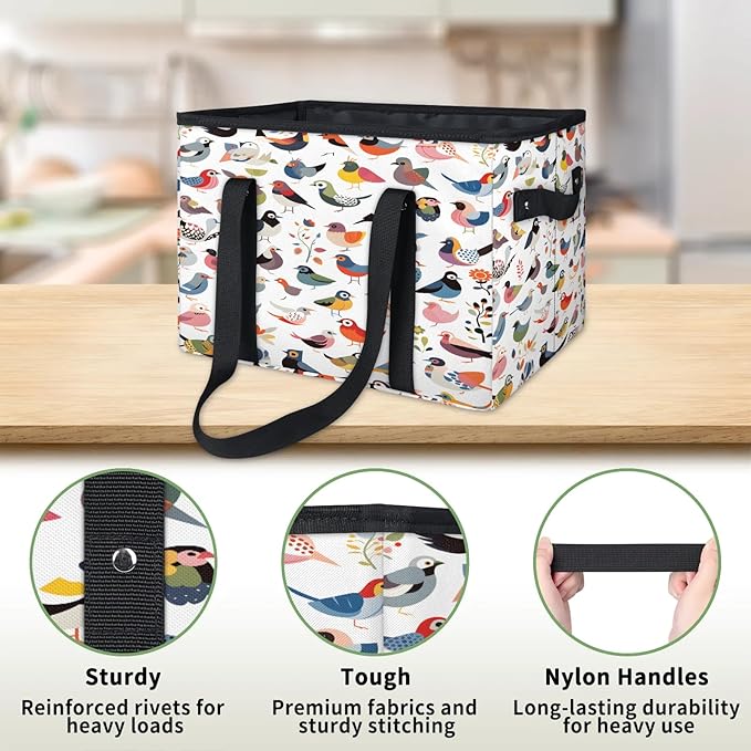 Reusable Grocery Bags Heavy Duty Shopping Bags Foldable Large Tote Bags with Long Handles & Hard Bottom