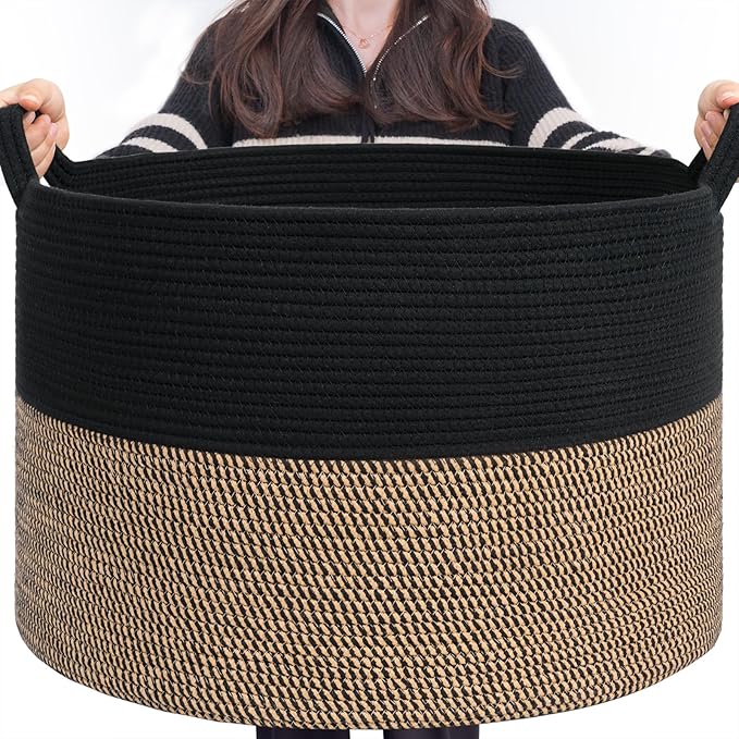 INDRESSME Large Storage Baskets for Organizing, 21.7 x 13.8 Blanket Basket Living Room Dog Toy Bin, Woven Laundry Basket for 