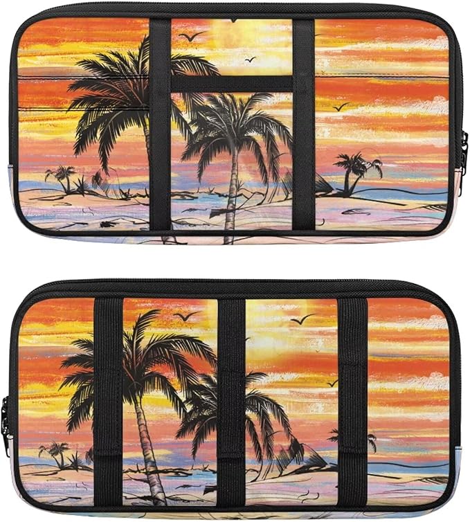 Sunset Palm Trees Car Sun Visor Organizer Anti Slip Car Sun Visor Storage Bag Easy to Store Cars Accessories Keep Tidy Universal for SUV Truck Van