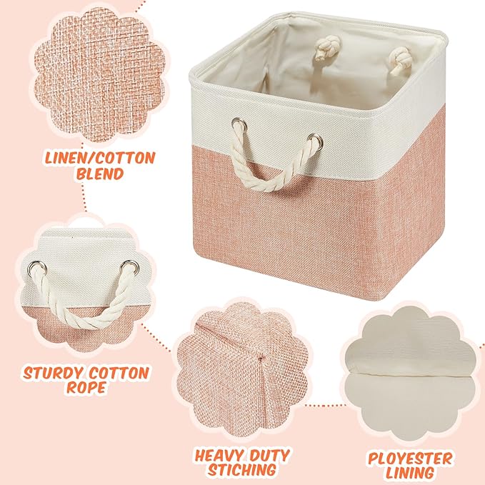 Geiserailie 6 Pcs 11 x 11 Inch Cube Storage Bins Fabric Storage Organizer Bins Foldable Cube Baskets with Sturdy Carry Handle