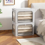 3Pack Clothes Storage Bins - Oxford Frame Storage Box Foldable Stackable Storage Organizer with 3 Openings Design, Metal Fram