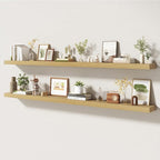 72 Inch Floating Shelves | 6.5 Inch Deep Oak Floating Shelves Set of 2 | 72" W x 6.5" D Rustic Oak Shelves with Invisible Bra