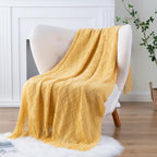 BATTILO HOME Mustard Throw Blanket with Fringe Geometric Bed Gold Yellow Throws Breathable Decorative Large Throw for Couch S