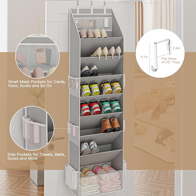 Criusia Shoe Organizer, Over the Door Shoe Organizer, Hanging Closet Shoe Storage with Large Deep Pockets, Fits 16–24 Pairs o