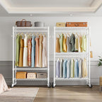VIPEK R2 Heavy Duty Rolling Garment Rack 3 Tiers Adjustable Clothes Racks with Double Rods & Hooks, Freestanding Wardrobe Clo