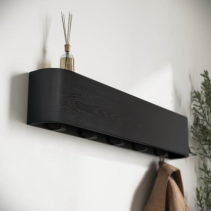 Kazai. Wall-Mounted Coat Rack 'Toke' - Modern Design Coat Rack with Hidden Wall Hooks - Solid Wood Veneer Panel Coat Hanger -