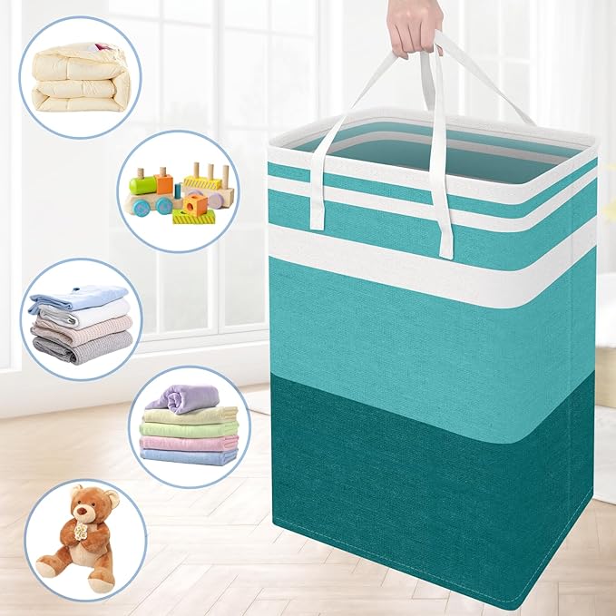 BlissTotes 3-Pack Laundry Basket, Freestanding＆Waterproof Laundry Hamper, Collapsible Tall Clothes Hamper with Easy Carry Han