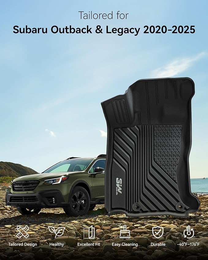 3W Floor Mats Fit for Subaru Outback & Legacy 2020-2025 TPE All Weather Custom Fit Floor Liner for Subaru Outback & Legacy 2025 2024 2023 2022 2021 2020 1st & 2nd Row Car Mats, Black